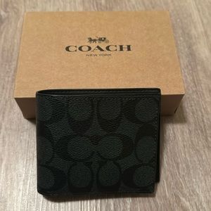 NWT Coach 3-in-1 in Signature mens wallet Charcoal & Black